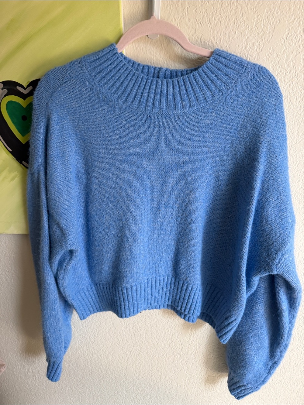 American Eagle Women's Sky Blue Ribbed Crewneck Sweater